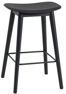 Muuto Fiber Barstol med Træ Base Sort/Sort H66 cm